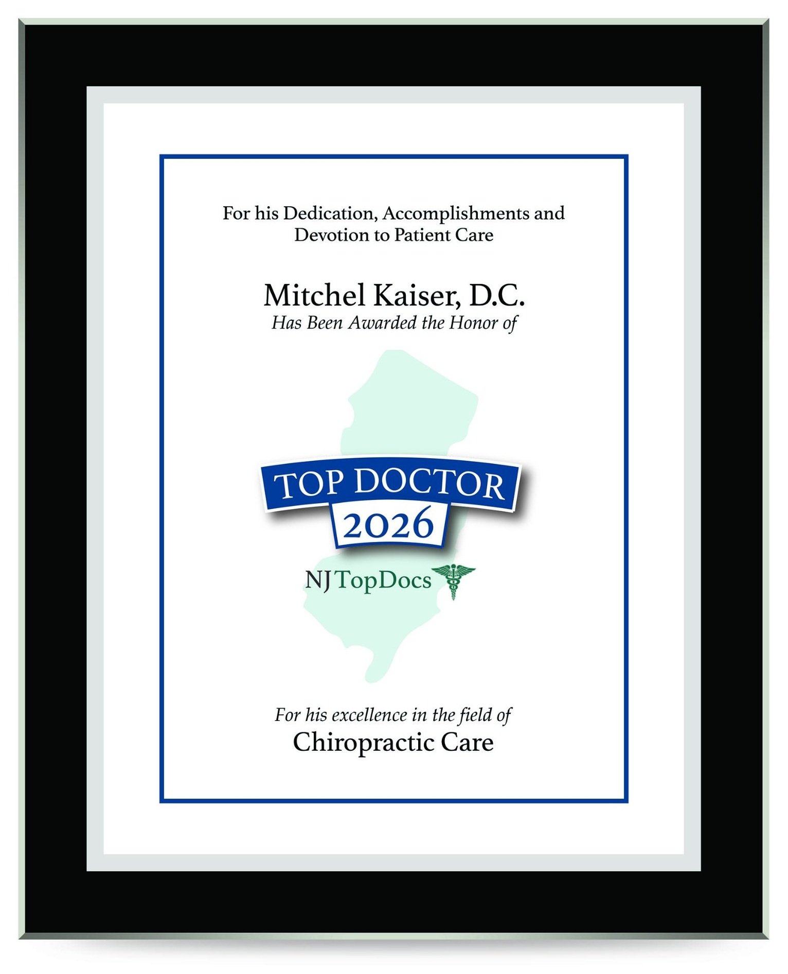 NJ TopDocs 2026 Top Doctor award presented to Dr. Mitchel Kaiser